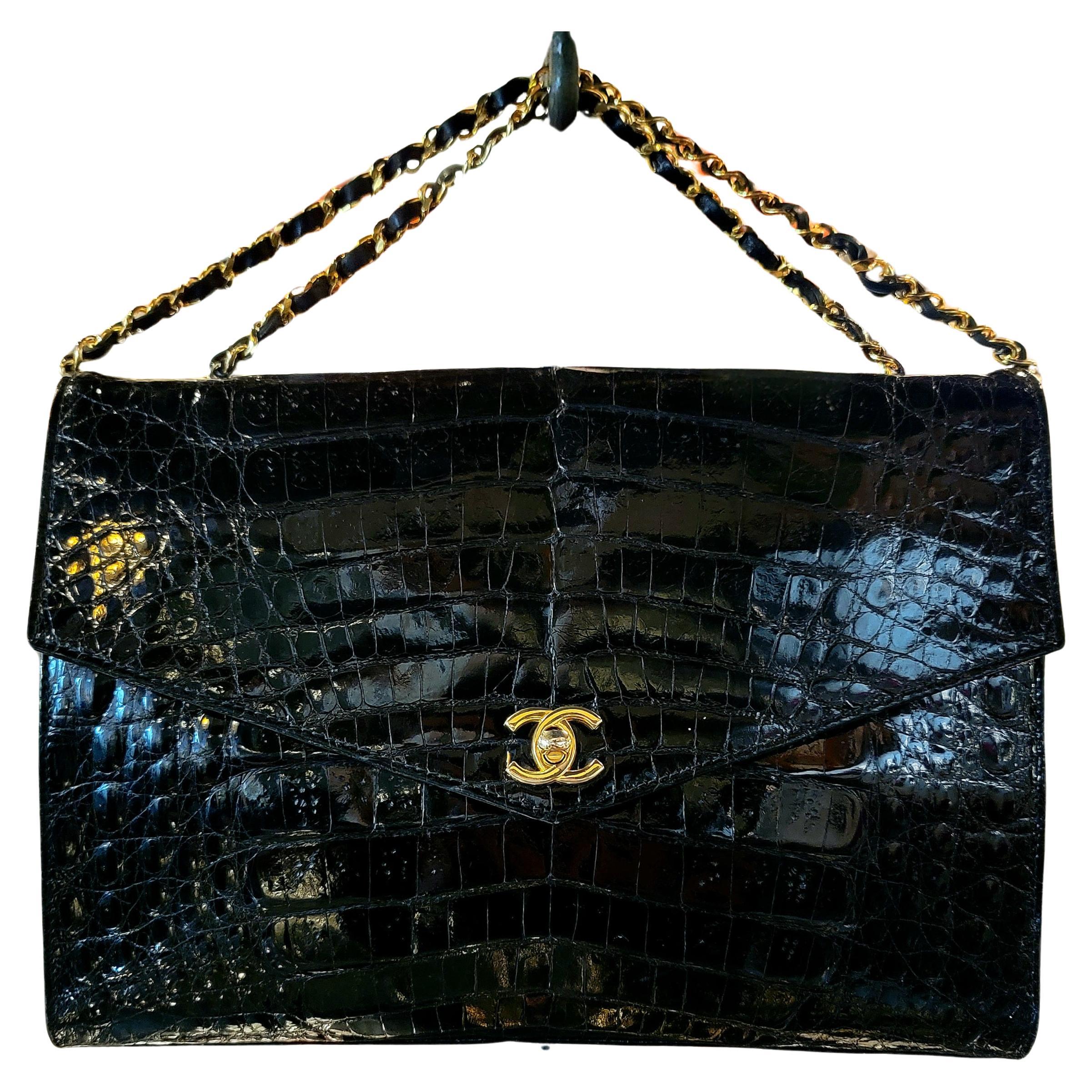 Chanel Crocodile Classic Jumbo Single Flap Handbag with Gold Hardware For Sale