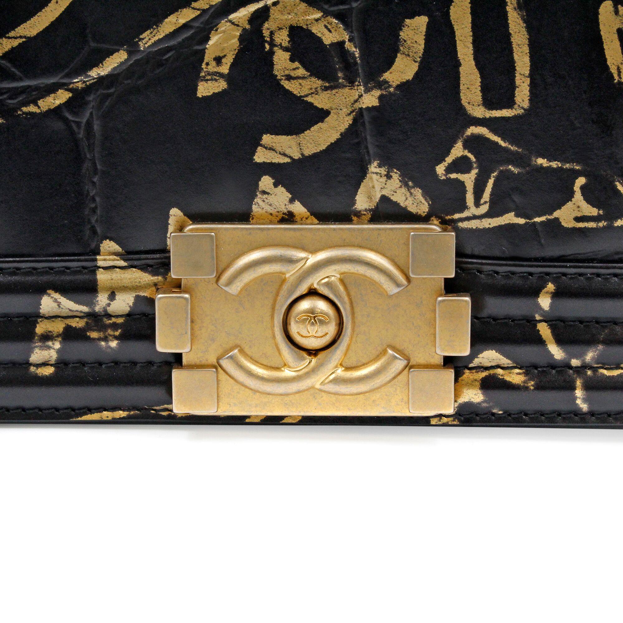 Chanel Crocodile Embossed Printed Leather & Gold-Tone Metal Small Boy Bag A67085 3