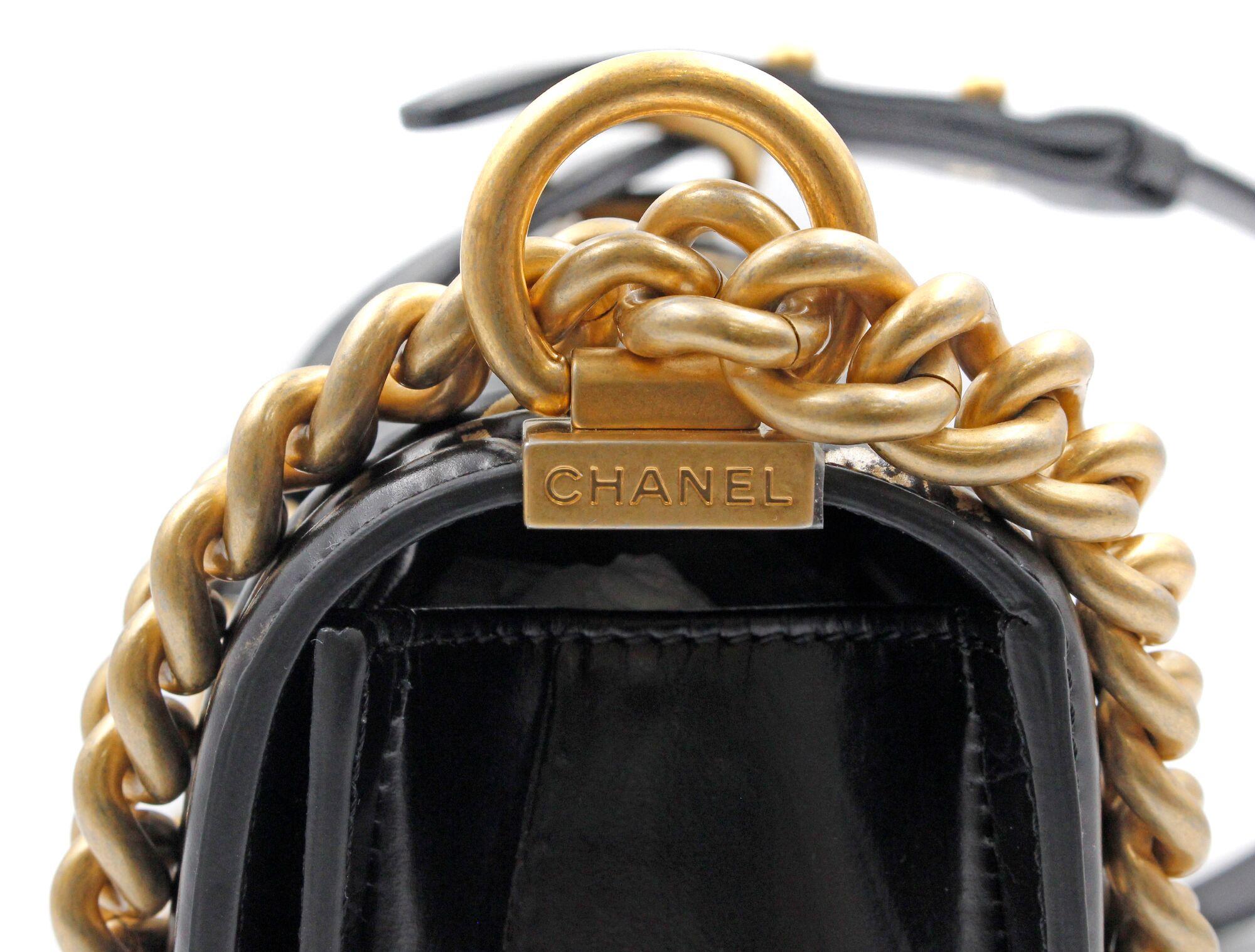 Women's Chanel Crocodile Embossed Printed Leather & Gold-Tone Metal Small Boy Bag A67085