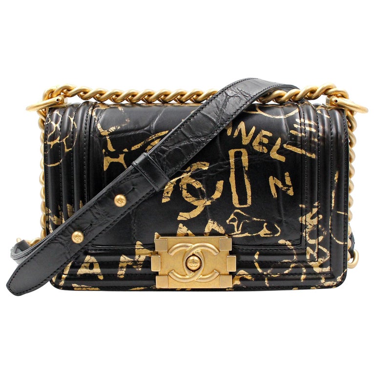 Chanel Crocodile Embossed Printed Leather and Gold-Tone Metal Small Boy ...
