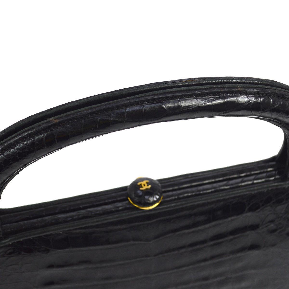 Black Chanel Crocodile Leather Evening Small Party Top Handle Satchel Kelly Style Bag