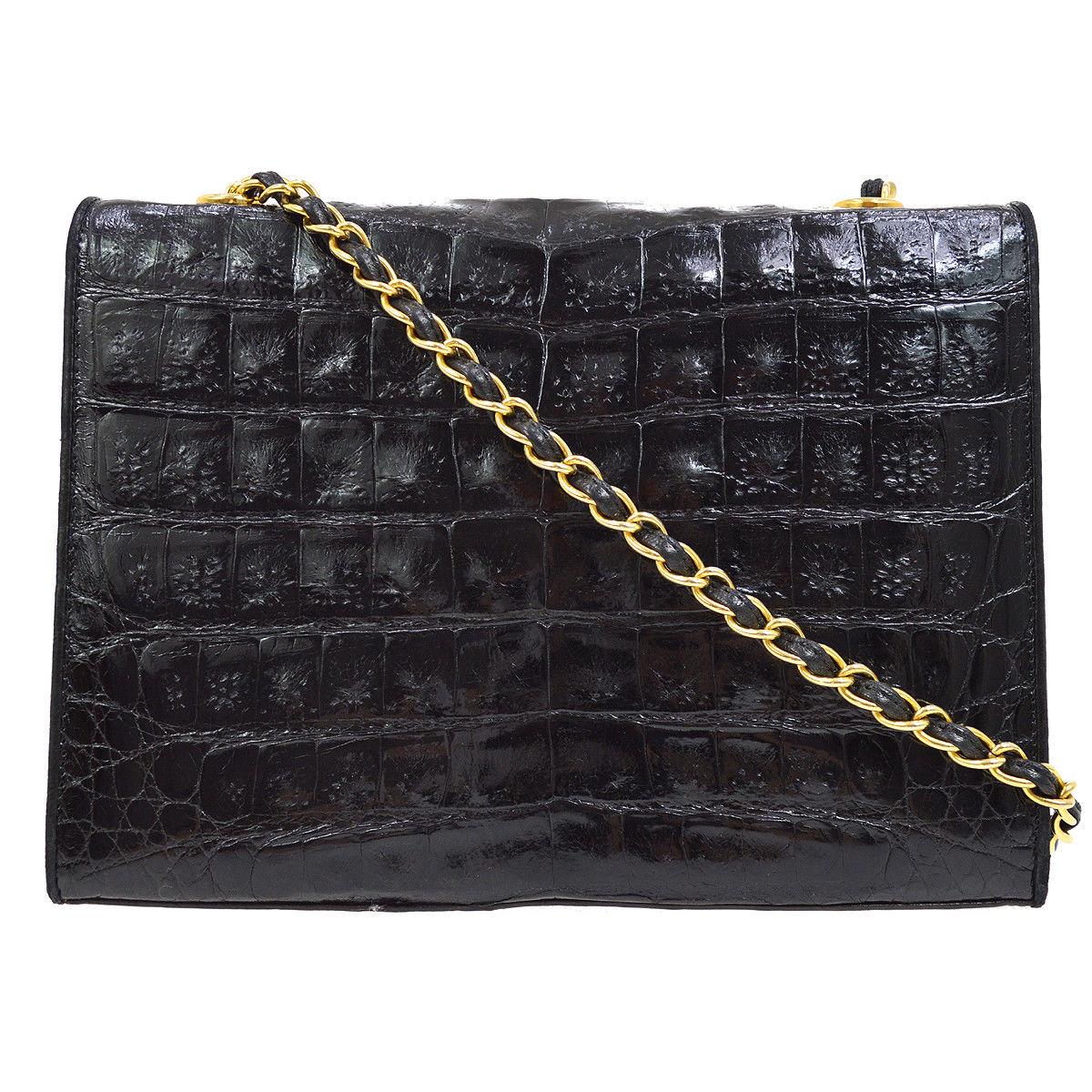 Women's Chanel Crocodile Leather Gold Evening Small Party Shoulder Flap Bag