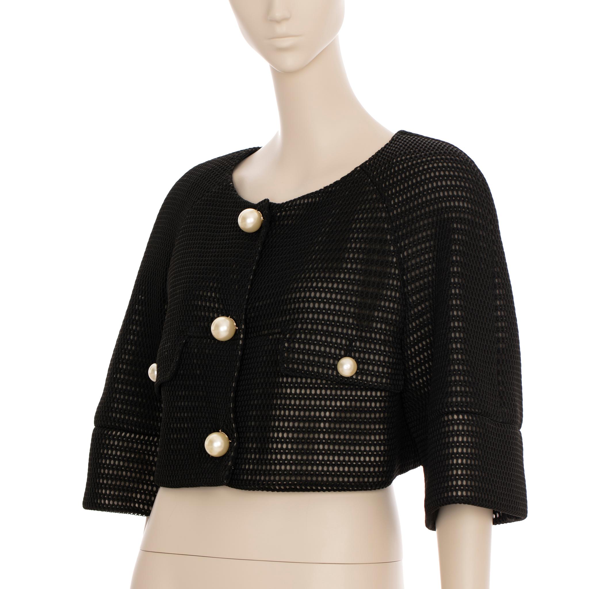 Chanel Crop Mesh Black Jacket With Faux Pearl Details 42 FR For Sale 5