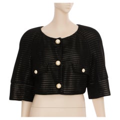 Chanel Crop Mesh Black Jacket With Faux Pearl Details 42 FR