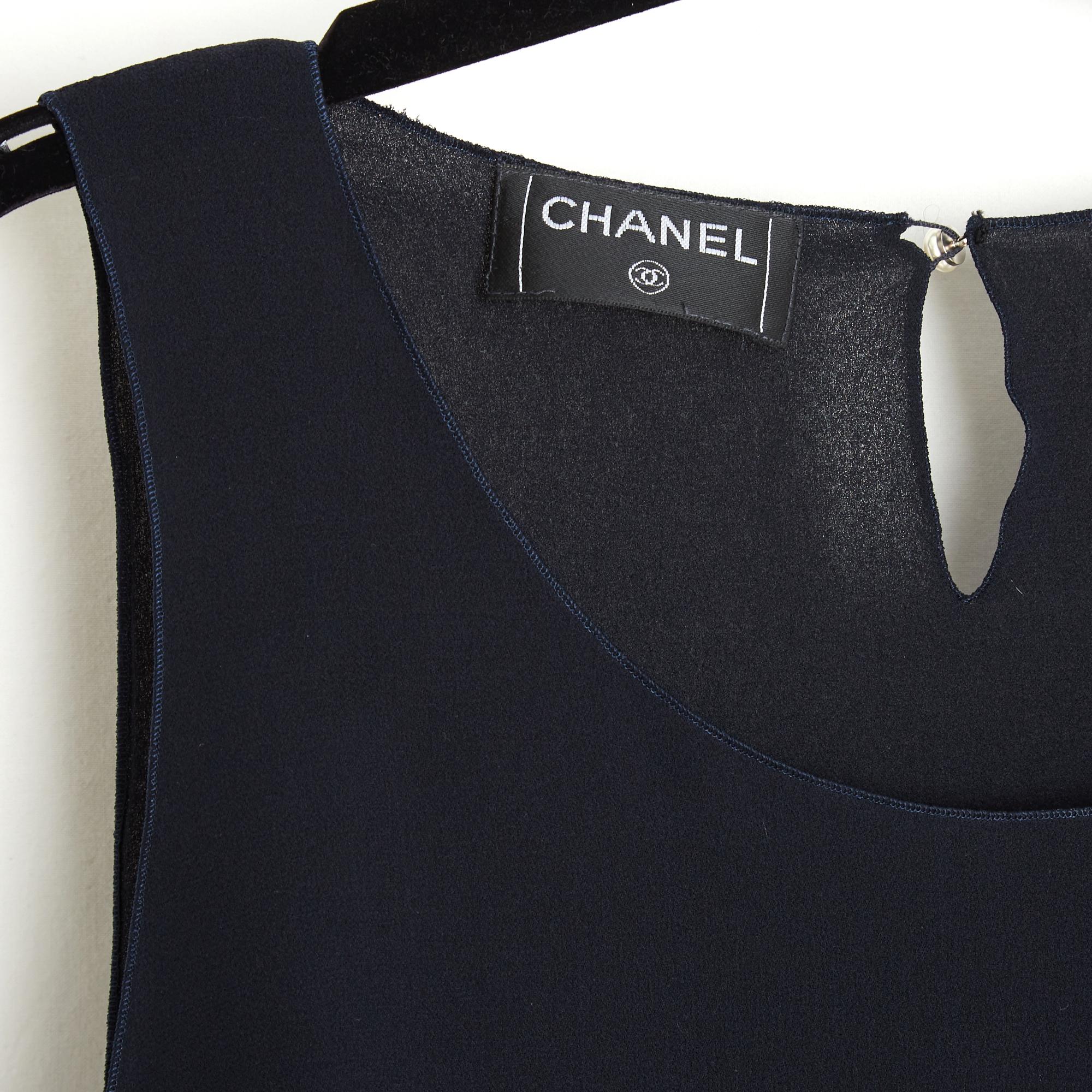 Chanel Crop Top marino FR36 Azul marino Seda Crepe Cropped Top Blusa UK8 US6 Negro en venta