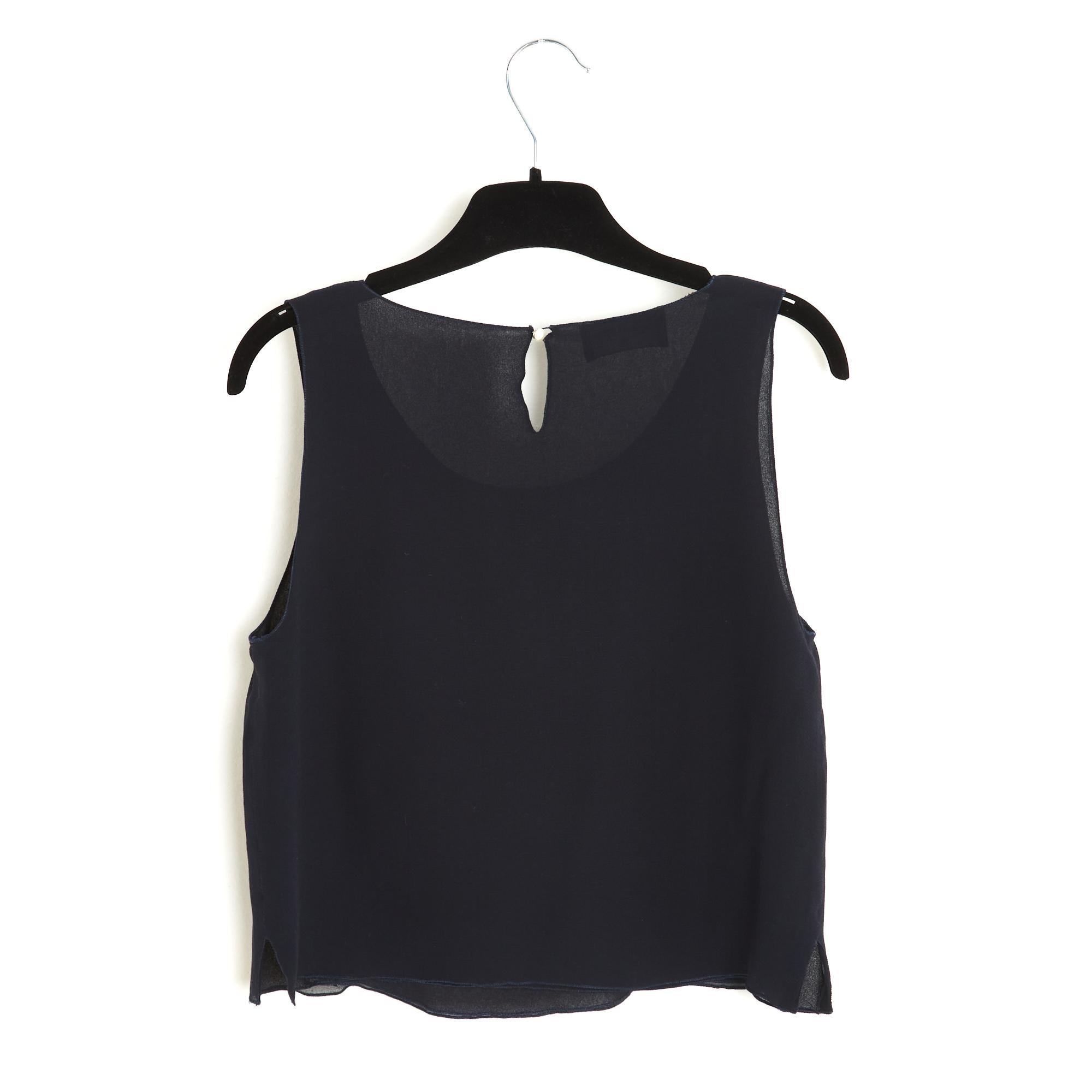 De las mujeres Chanel Crop Top marino FR36 Azul marino Seda Crepe Cropped Top Blusa UK8 US6 en venta