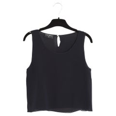 Chanel Crop Top marino FR36 Azul marino Seda Crepe Cropped Top Blusa UK8 US6