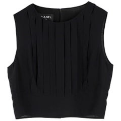 Chanel Cropped Black Pleated Silk Top SIZE 40