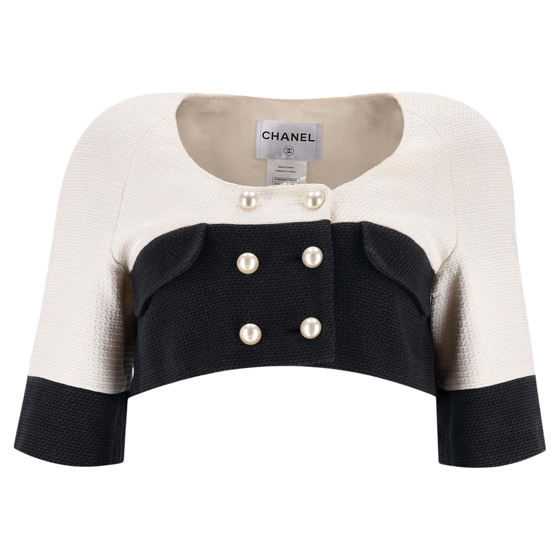 Chanel Cropped Cotton Jacket With Pearl Buttons For Sale