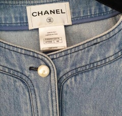 CHANEL Denim Cropped Pearl Button Jacket Bolero