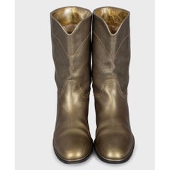 Chanel Cropped Leather Boots with Logo - Size 38.5