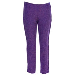 Chanel Cropped Purple Tweed Pants Trousers Full Side Zippers