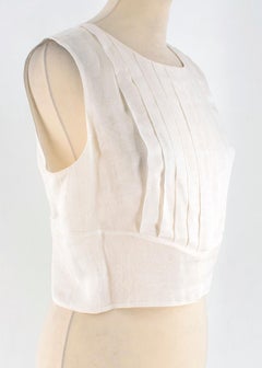 Chanel Cropped Weißes plissiertes Seidentop - Größe US 8