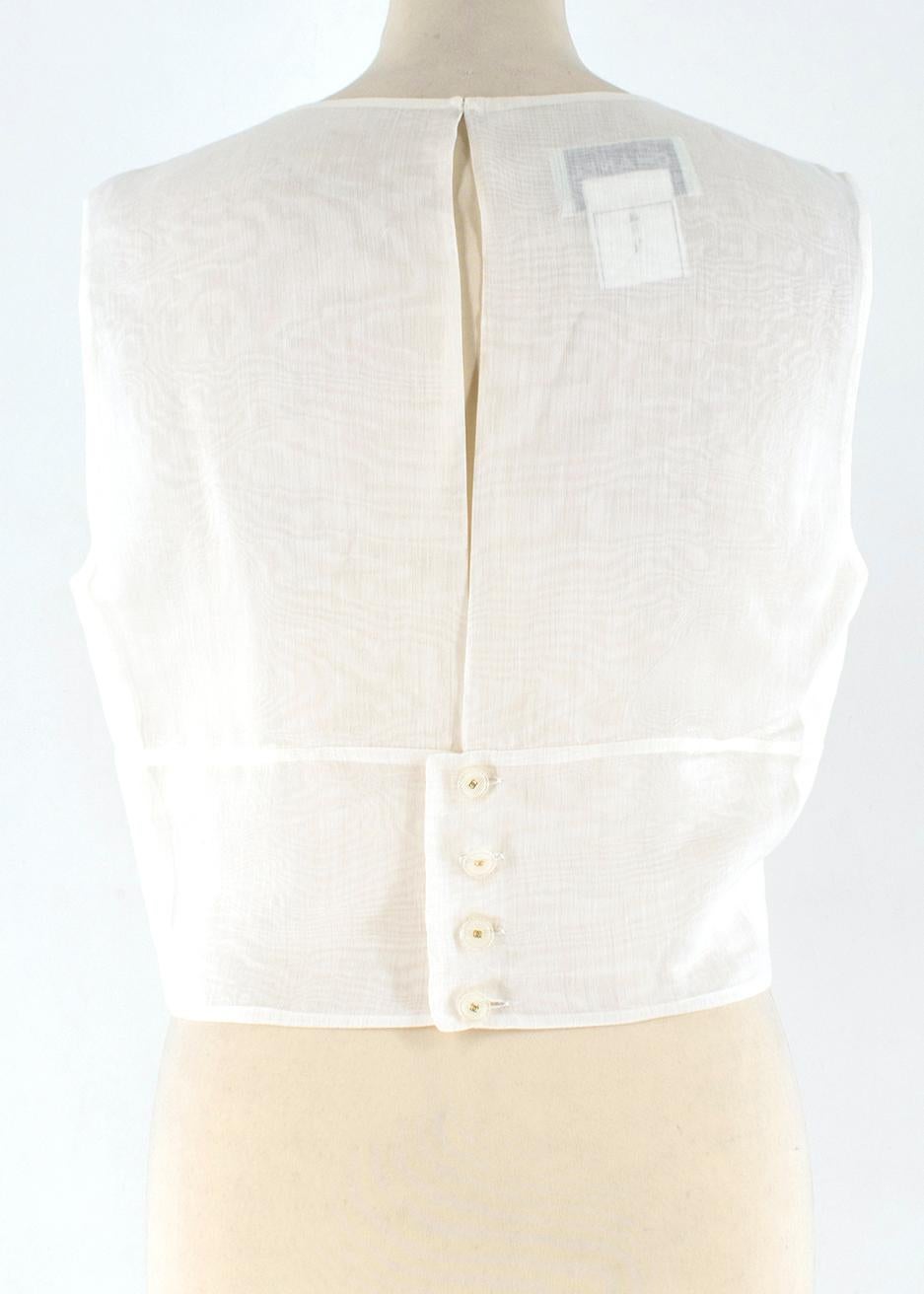 Chanel Cropped White Pleated Silk Top - Size US 8 In Excellent Condition In London, GB