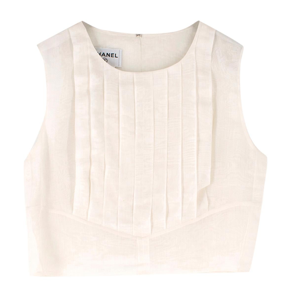 Chanel Cropped White Pleated Silk Top - Size US 8 1