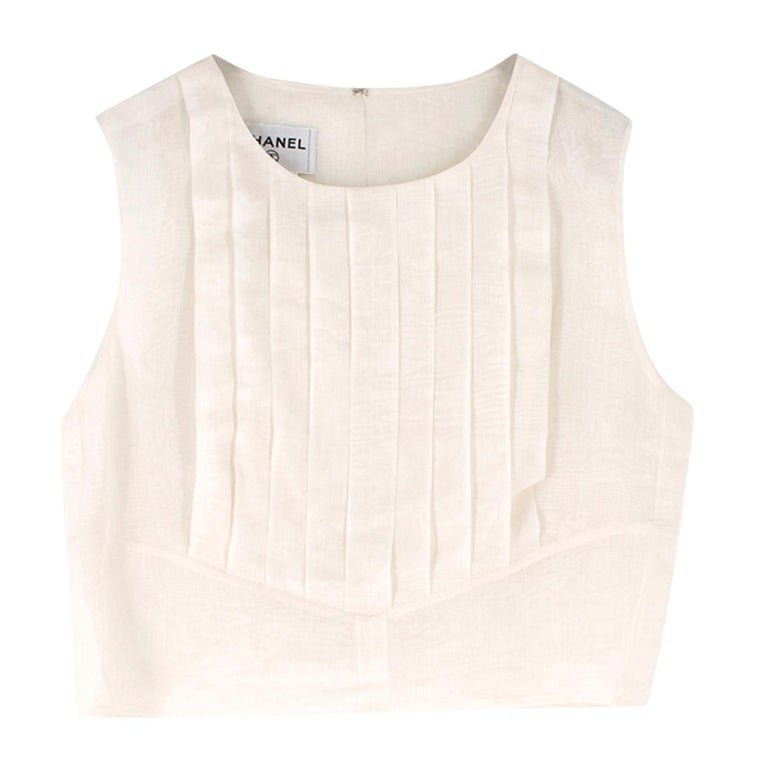 Chanel Cropped White Pleated Silk Top SIZE 40 at 1stDibs | chanel silk ...