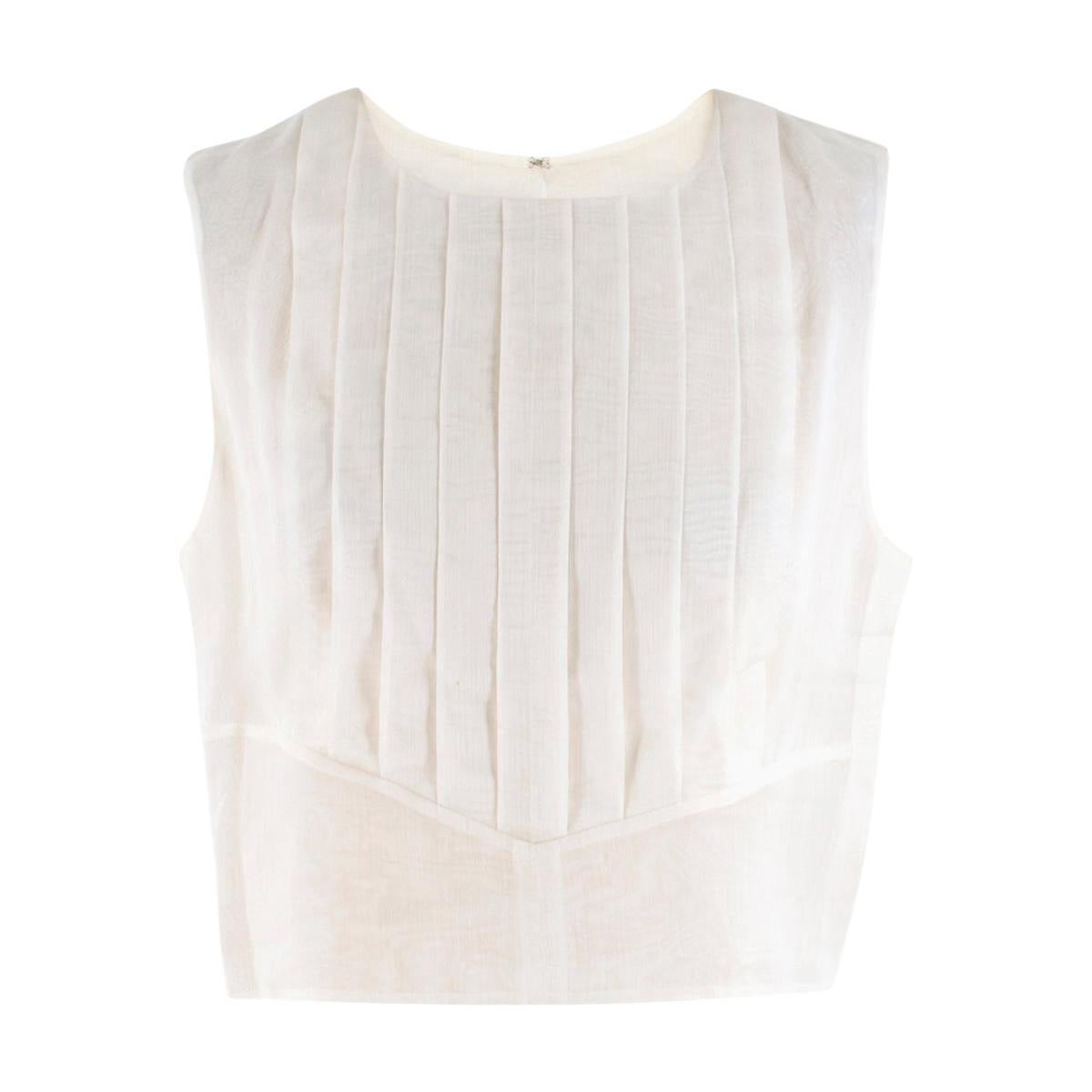 Chanel Cropped White Pleated Silk Top - Size US 8
