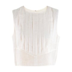 Chanel Cropped White Pleated Silk Top - Size US 8