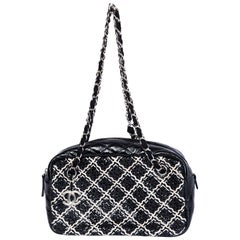 Chanel Vintage Woven Fabric & Patent Leather Diamond Stitch Camera Bag (2011)