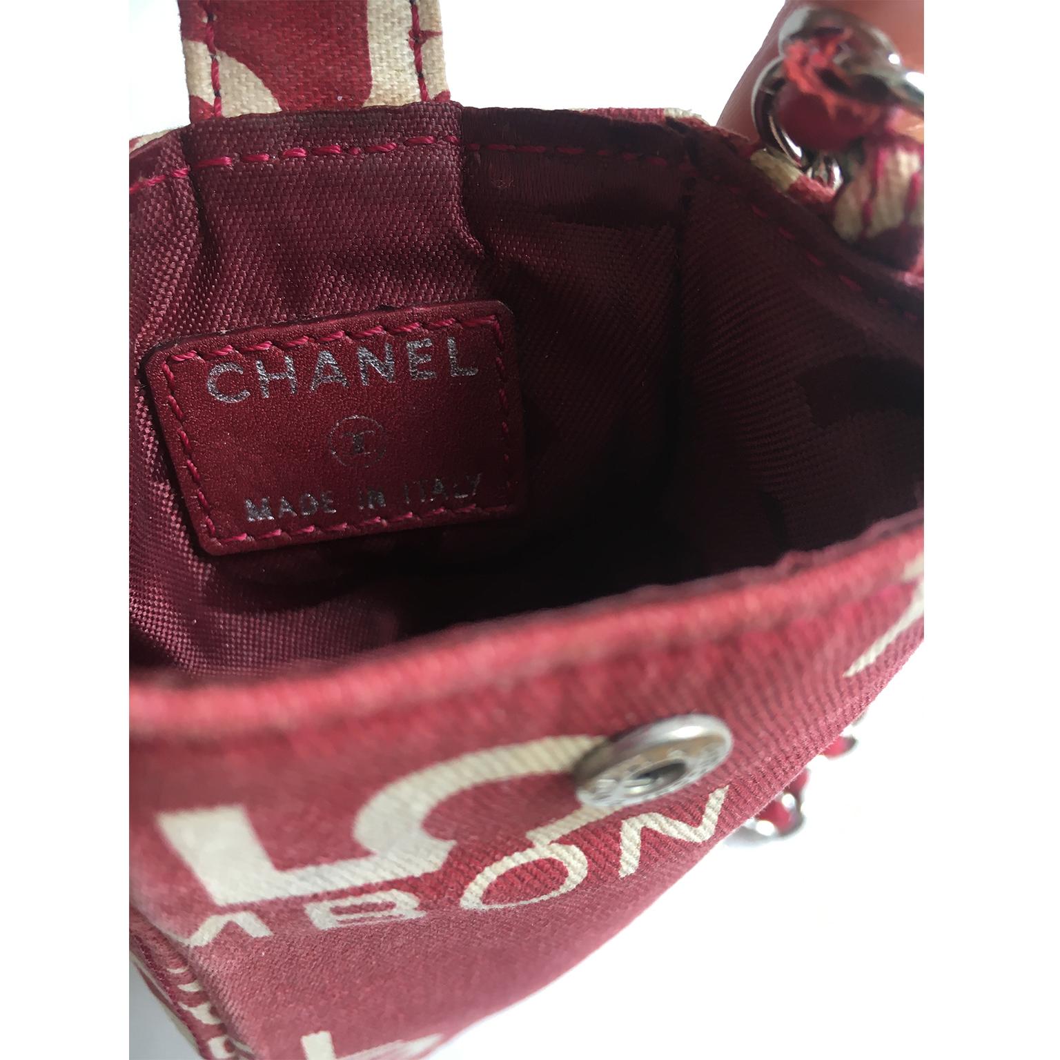 Chanel Cross-Body Red Canvas Purse Bag Chain Strap 2