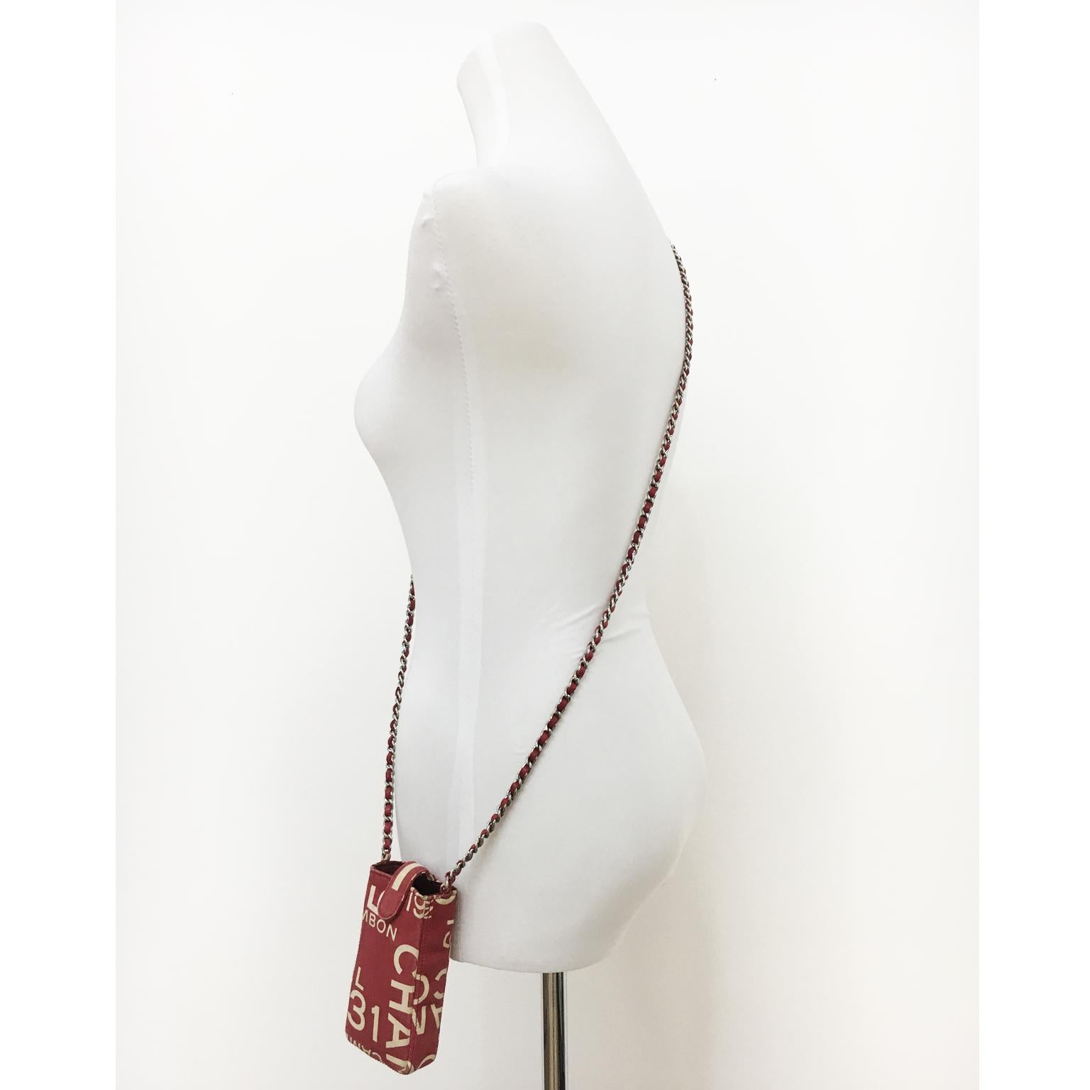 Brown Chanel Cross-Body Red Canvas Purse Bag Chain Strap