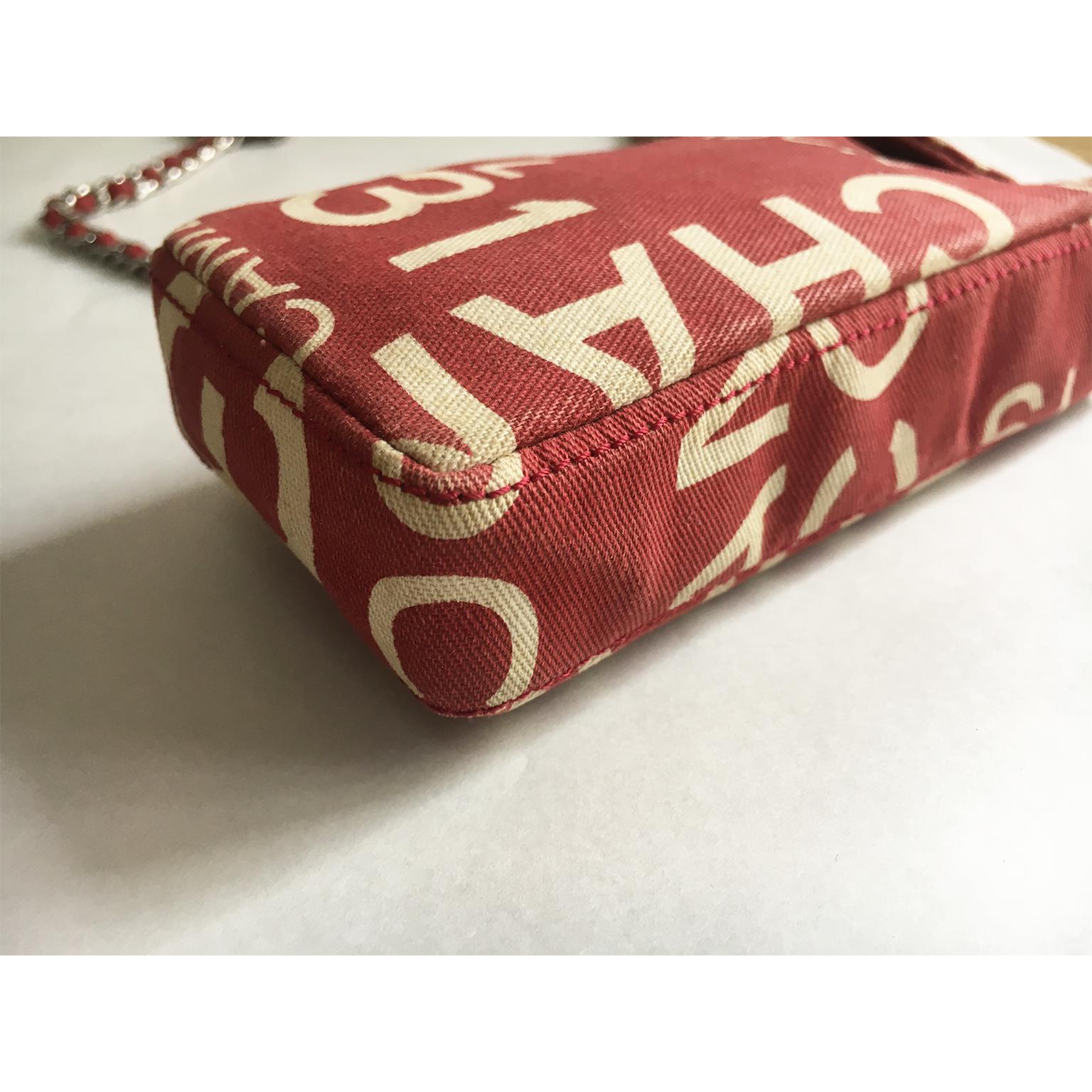 Women's Chanel Cross-Body Red Canvas Purse Bag Chain Strap