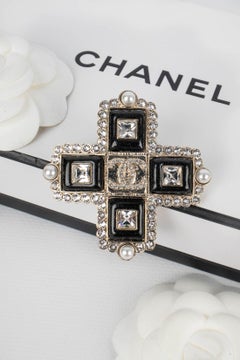 Chanel Cross Brooch with Black Resin, 2021