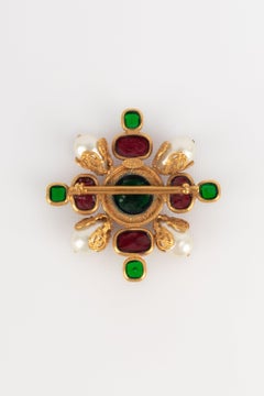 Chanel Cross Brooch with Glass Paste and Costume Pearls, 1994
