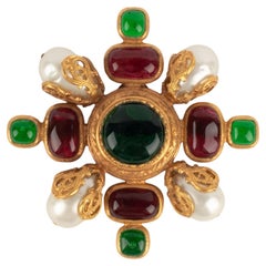 Chanel Cross Brooch with Glass Paste and Costume Pearls, 1994