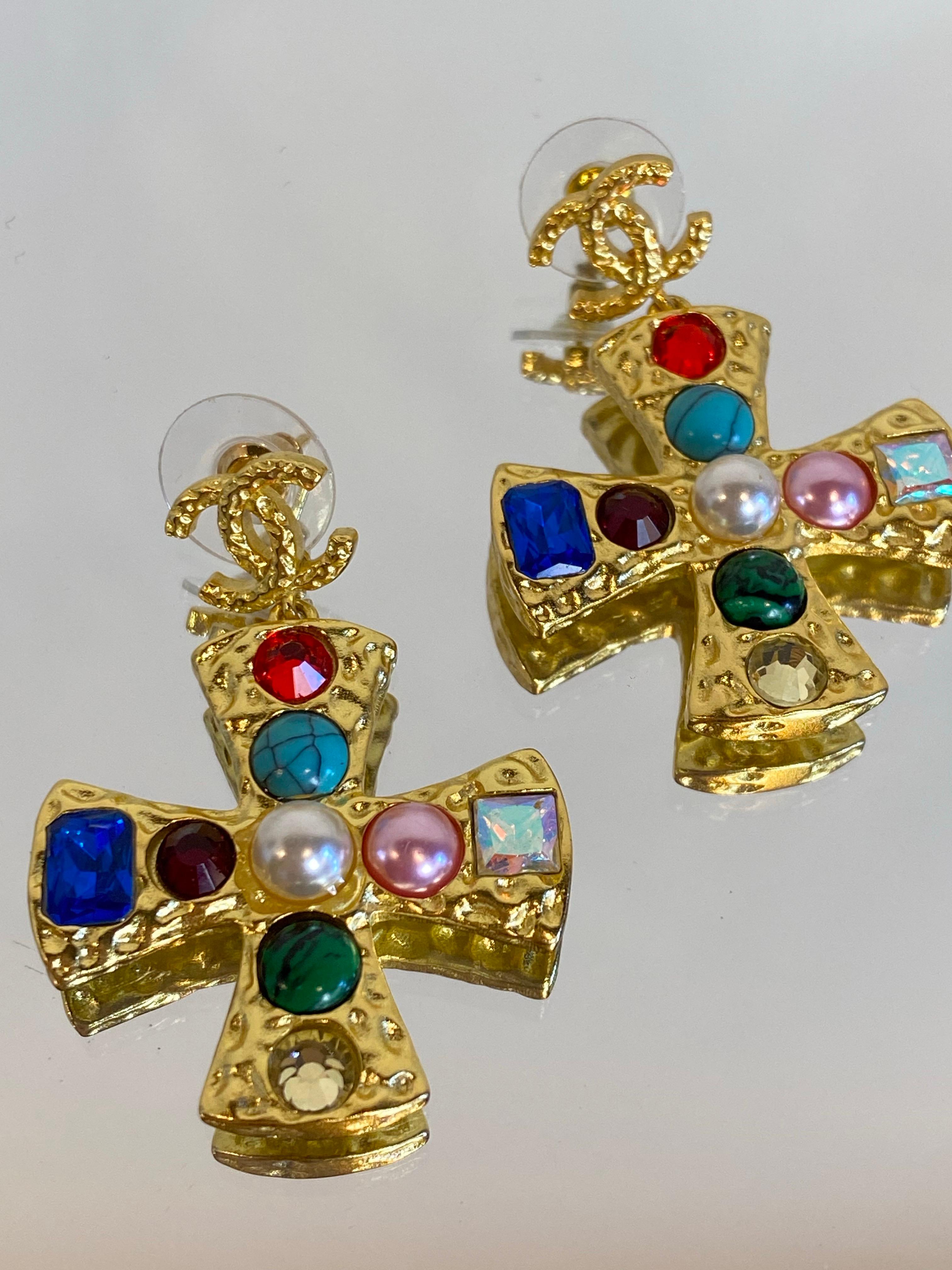 Women's or Men's Chanel Cross Earrings For Sale