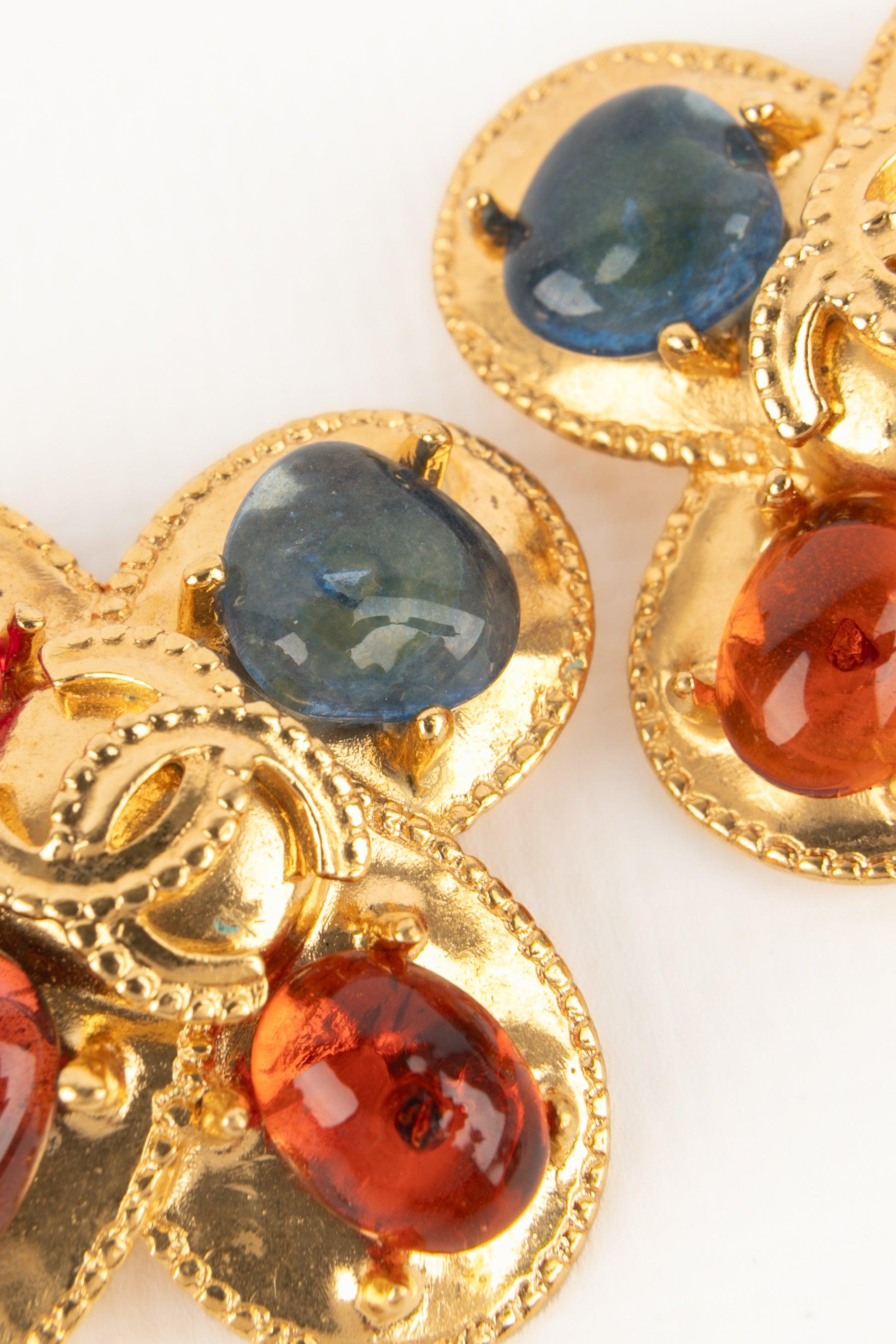 Women's Chanel Cross Earrings with Glass Paste Cabochons, 1997