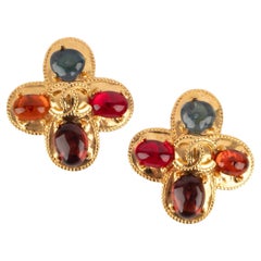 Chanel Cross Earrings with Glass Paste Cabochons, 1997