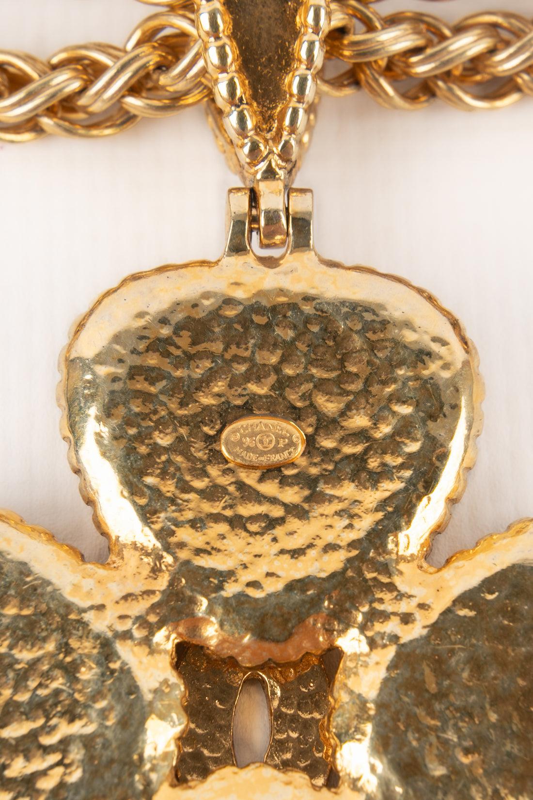 Collana Chanel a doppia catena in metallo dorato, 1996 in vendita 2