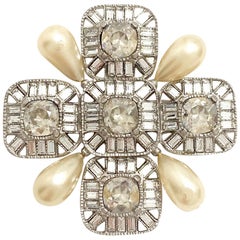 CHANEL Cross Rhinestone Brooch