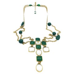 CHANEL CROSS SAUTOIR, green pat de verre of maison Gripoix, signed 1970/80 Paris