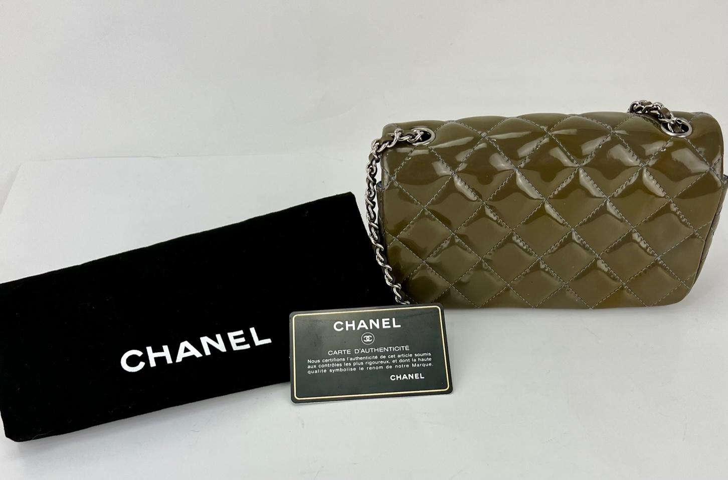 CHANEL Crossbody Patent Leather Calfskin Quilted mini Rectangular Flap Grey 6