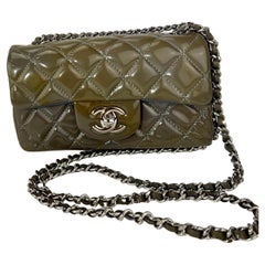 CHANEL Crossbody Patent Leather Calfskin Quilted mini Rectangular Flap Grey