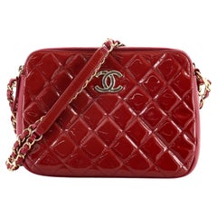 Chanel Crown CC Double Zip Crossbody Bag Quilted Patent Medium