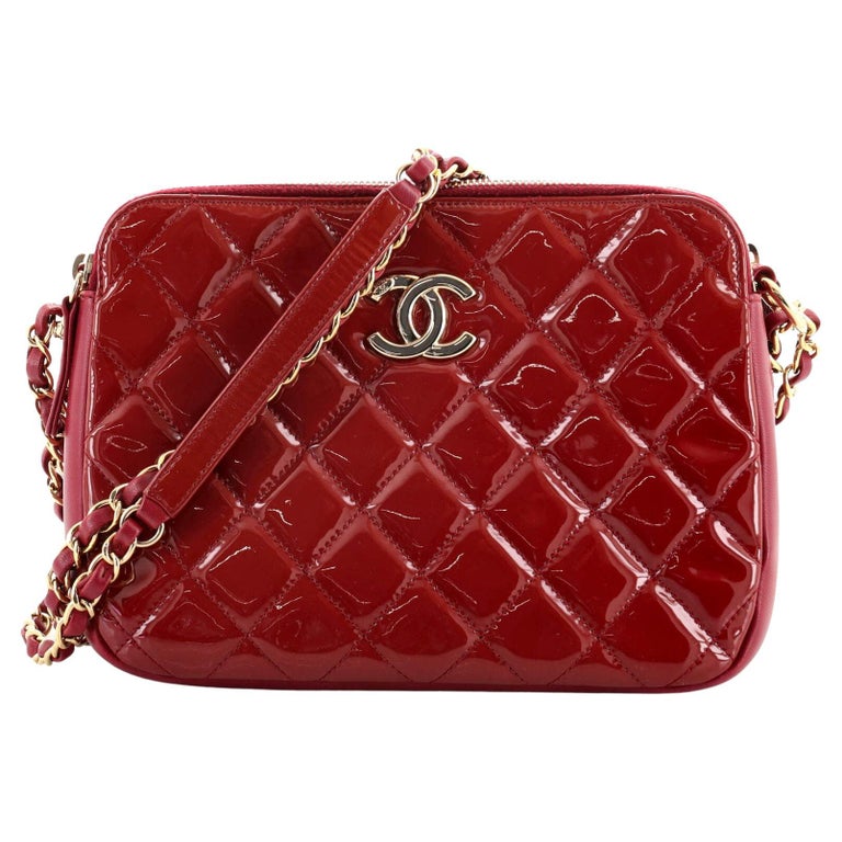Chanel Crown Cc Double Zip Crossbody Bag Quilted Patent Medium For Sale At 1stdibs