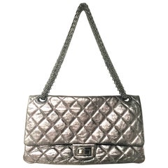 Chanel Cruis Collection maxi double flap bag silver distressed leather 