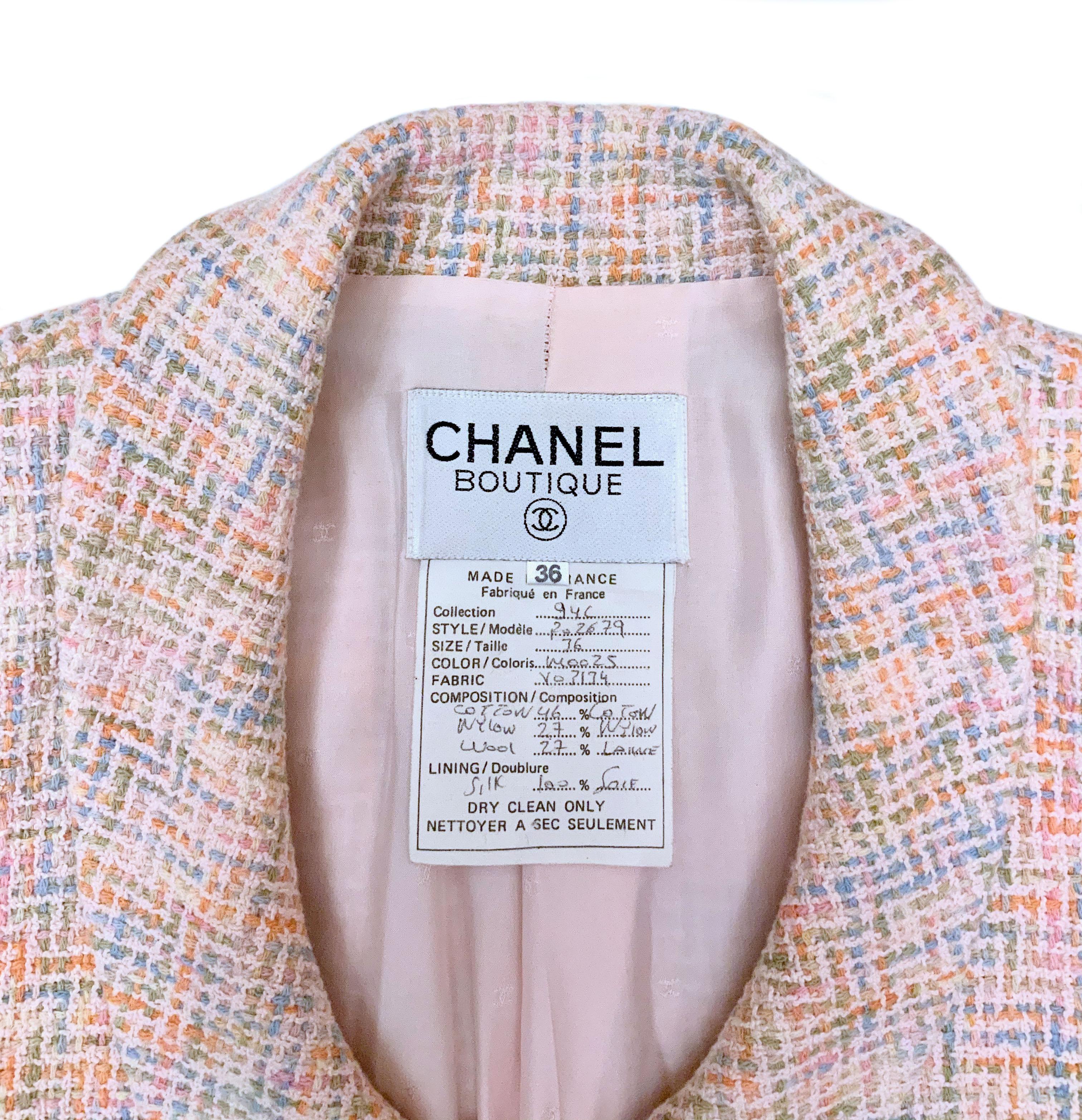 Gray Chanel Cruise 1994 Pink Cotton Tweed Jacket
