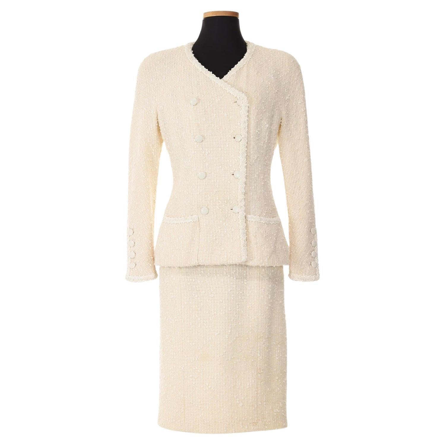 Chanel Cruise 1996 White Tweed Skirt Suit For Sale