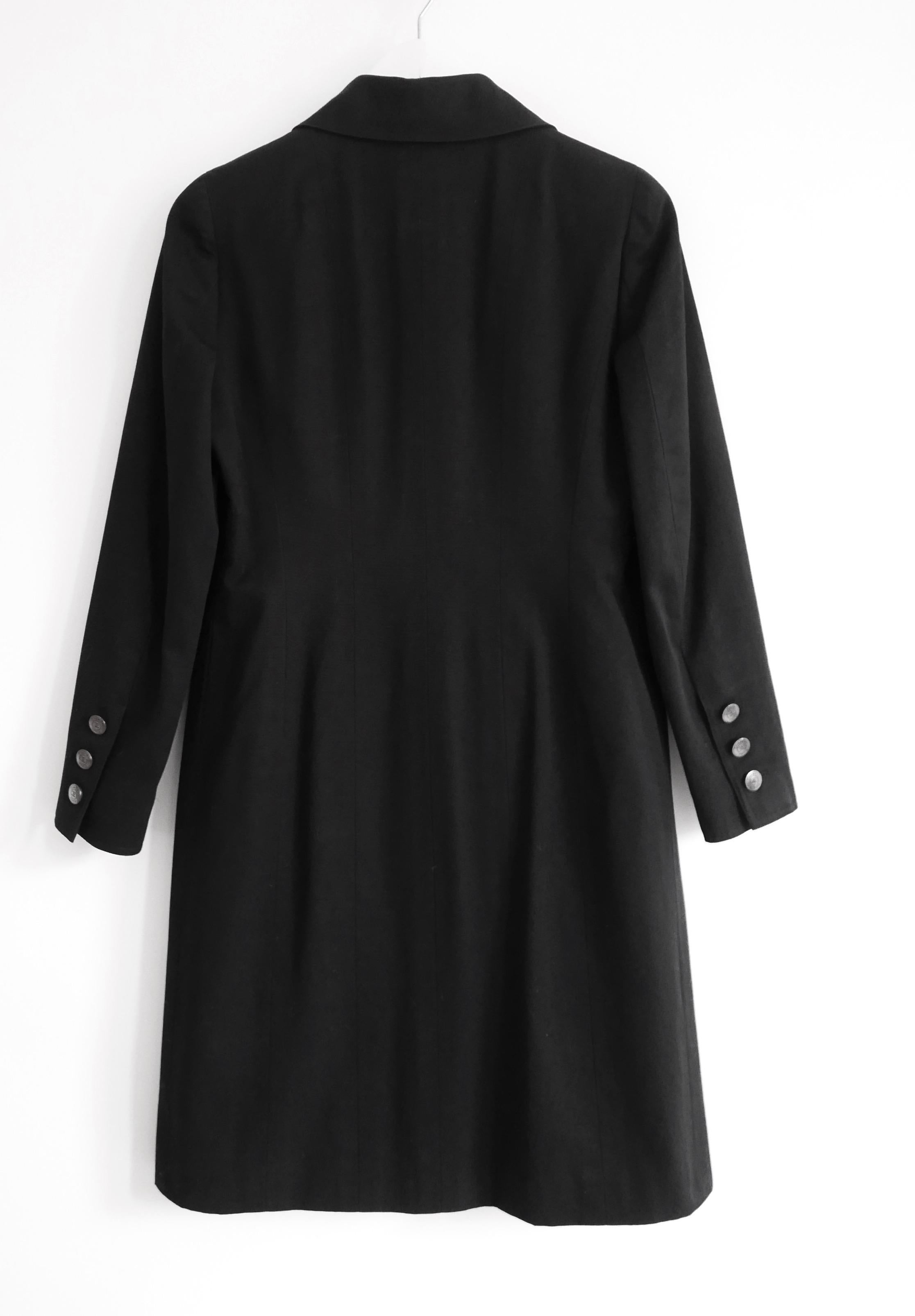 Chanel Cruise 1997 Long Black Coat w/Metal Buttons In Excellent Condition For Sale In London, GB