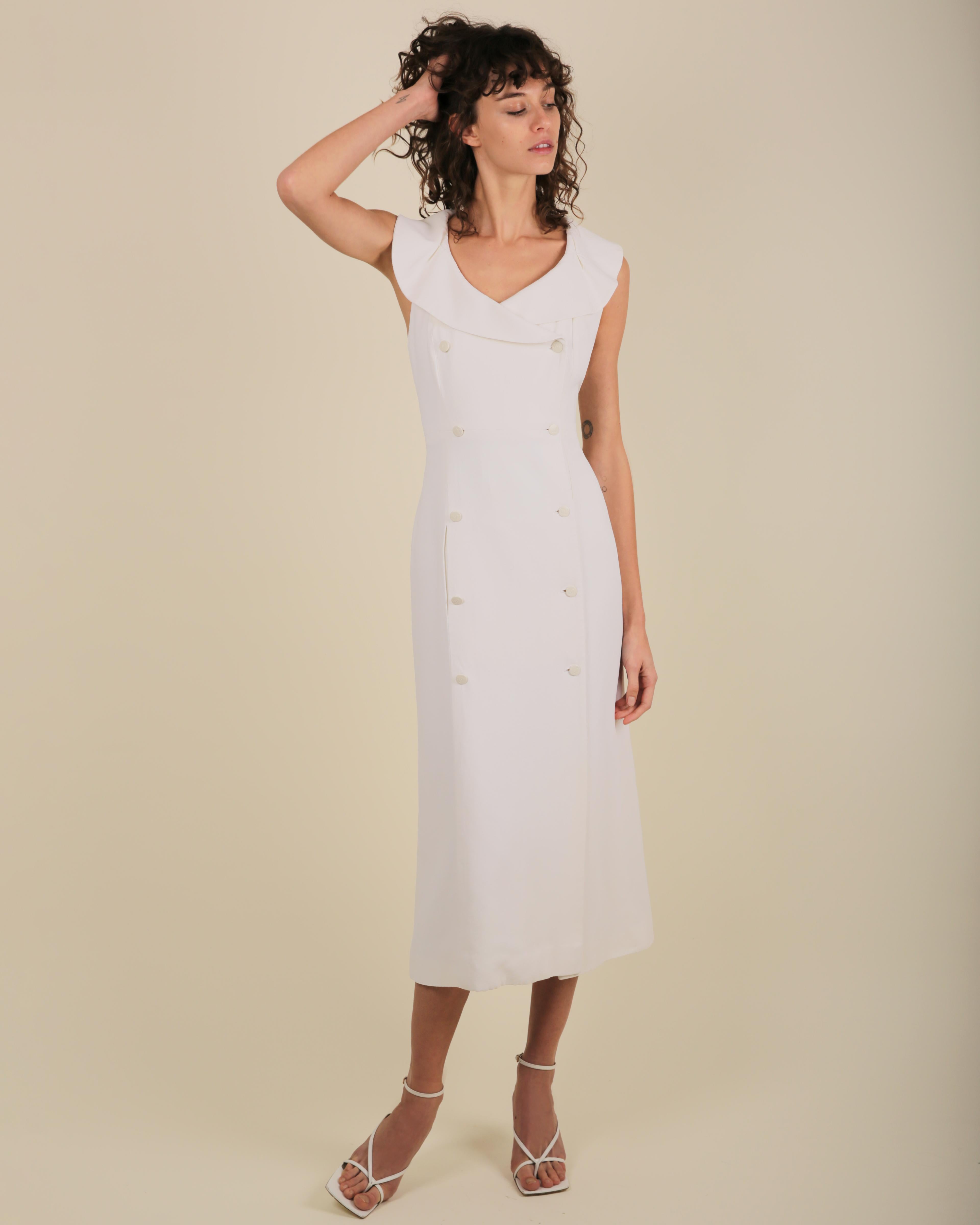 White Chanel cruise 1997 vintage white wedding midi dress with logo button up front   For Sale