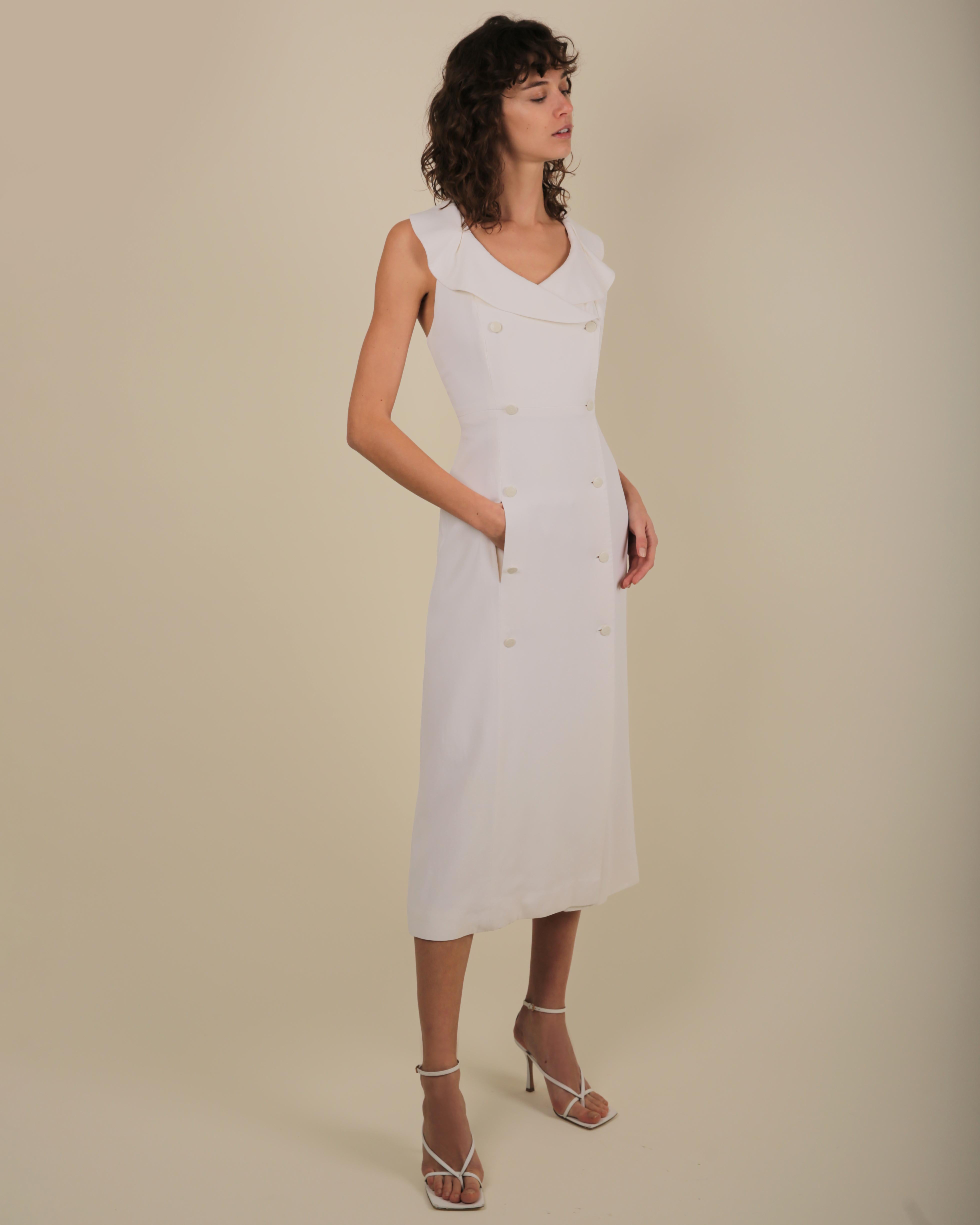 Chanel cruise 1997 vintage white wedding midi dress with logo button up front   For Sale 2