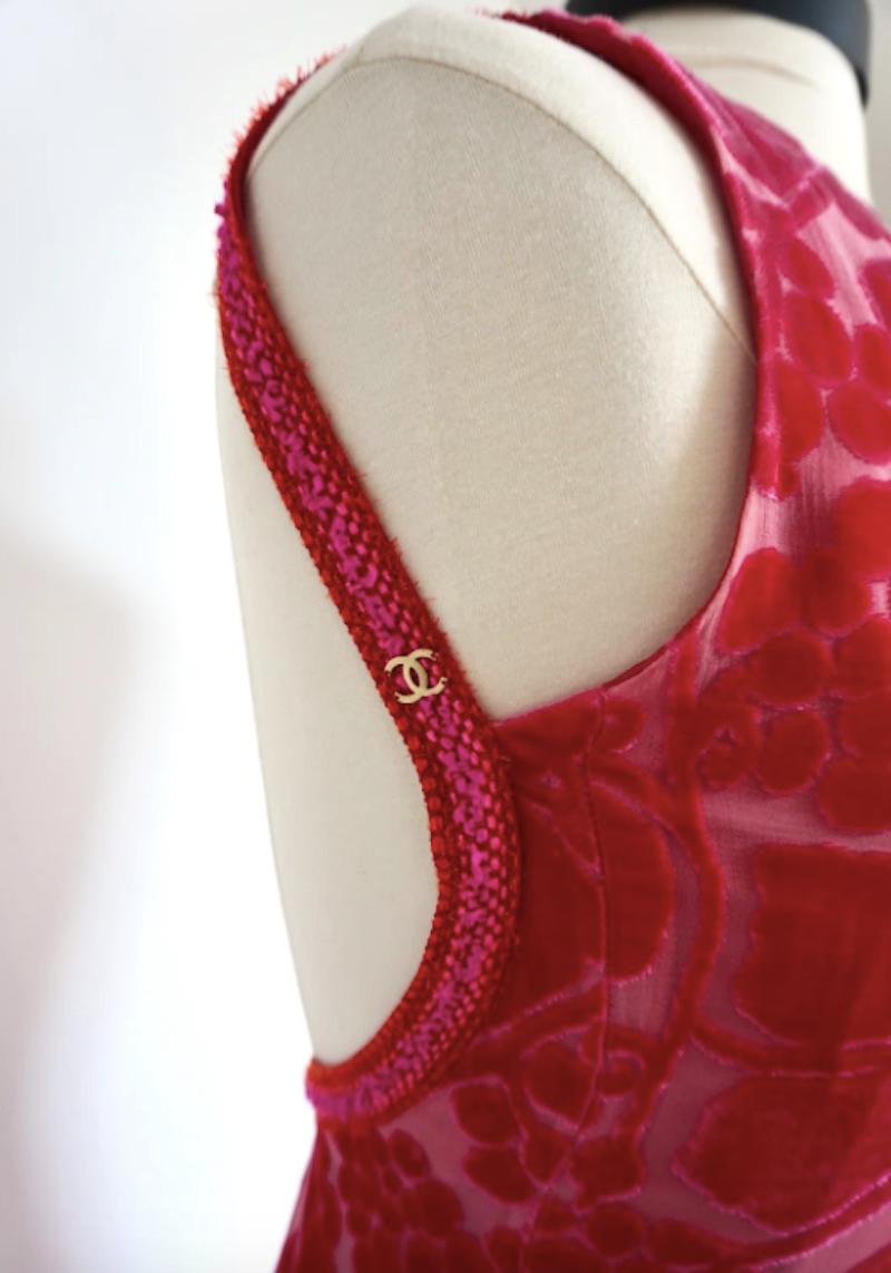 Women's Chanel Cruise 2001 Hot Pink Crushed Velvet Mini Dress
