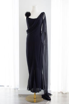 Chanel Cruise 2002 Midnight Blue Jersey & Chiffon Sash 02C Gown