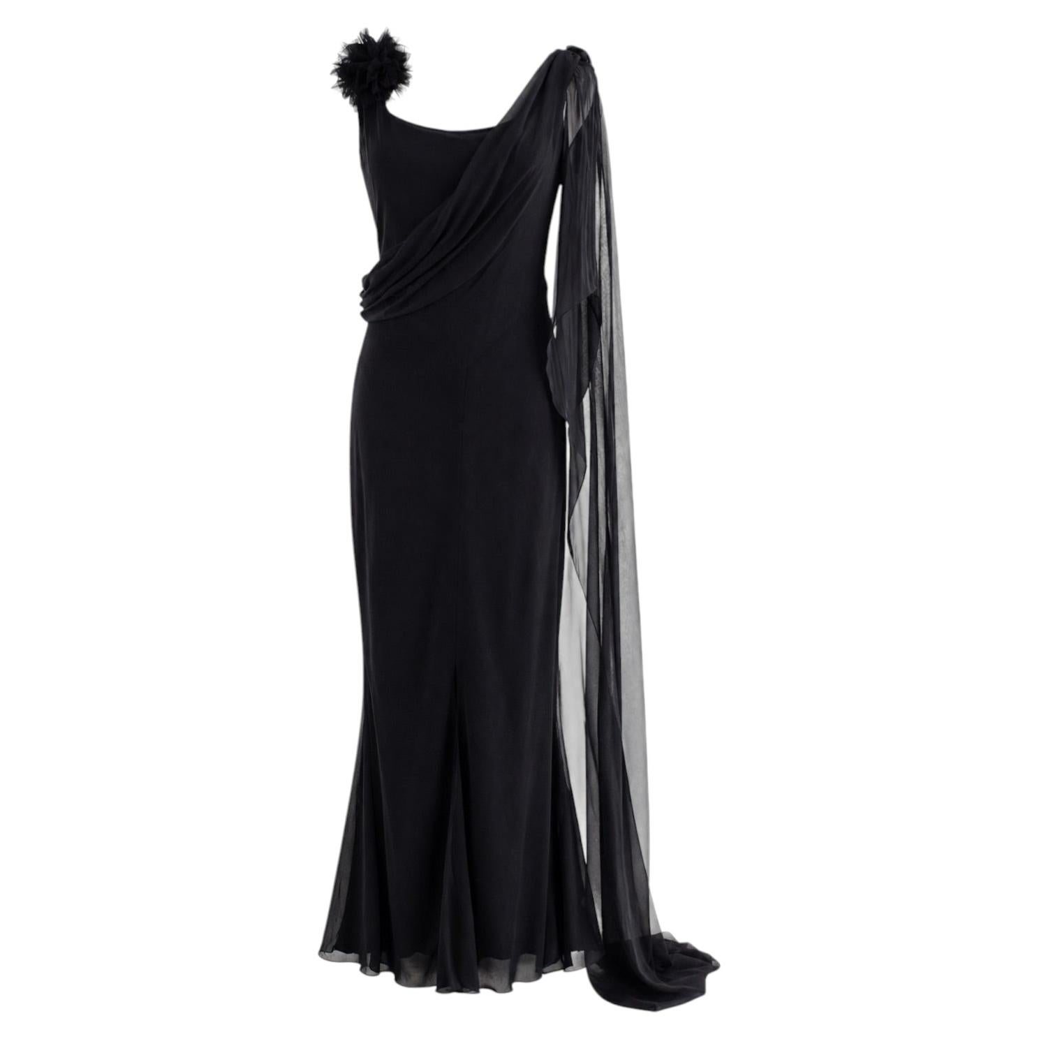 Chanel Cruise 2002 - Robe 02C en jersey et mousseline de soie bleu nuit en vente
