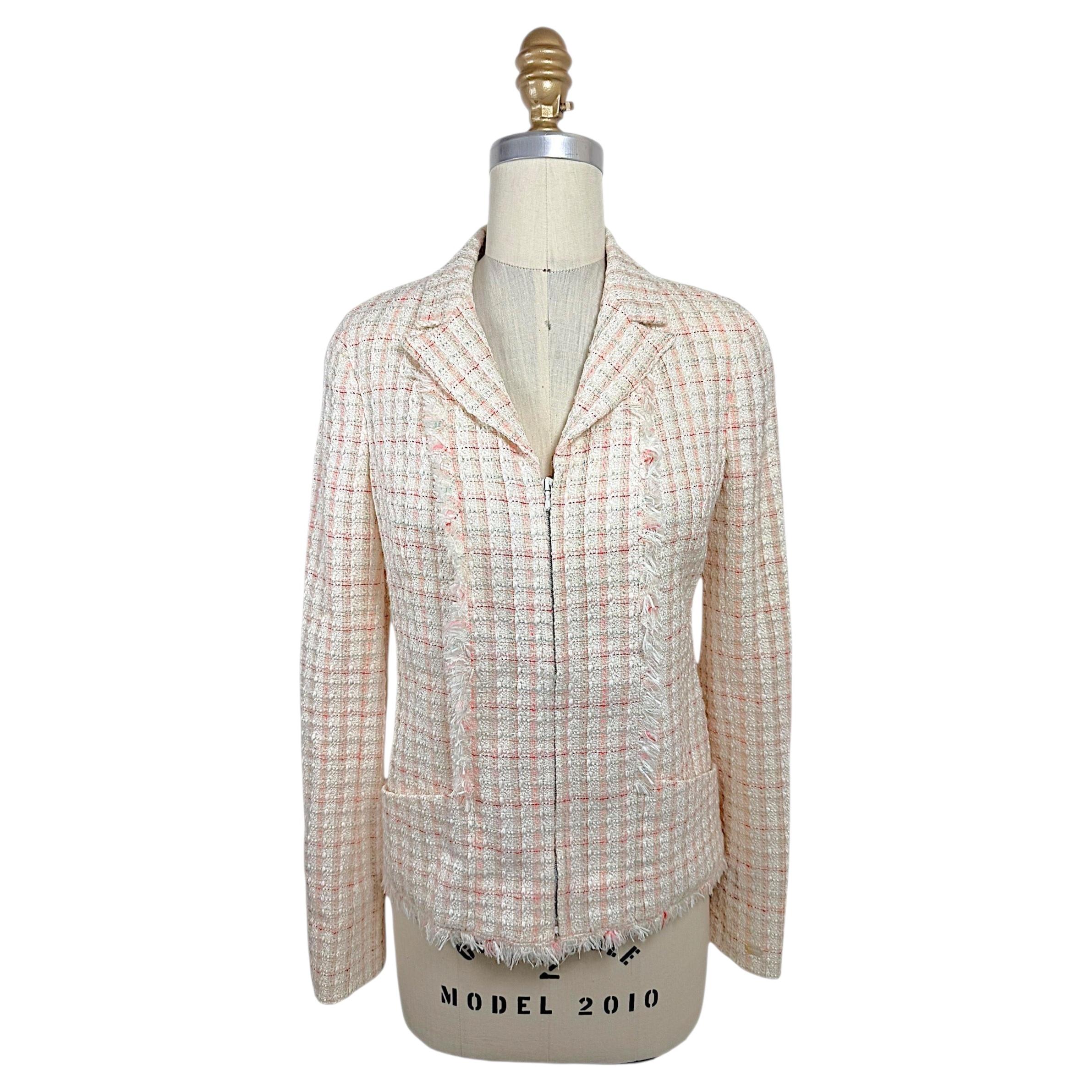 Chanel Cruise 2004 Ivory Fantasy Tweed Zip Front Jacket with Metallic Threads For Sale