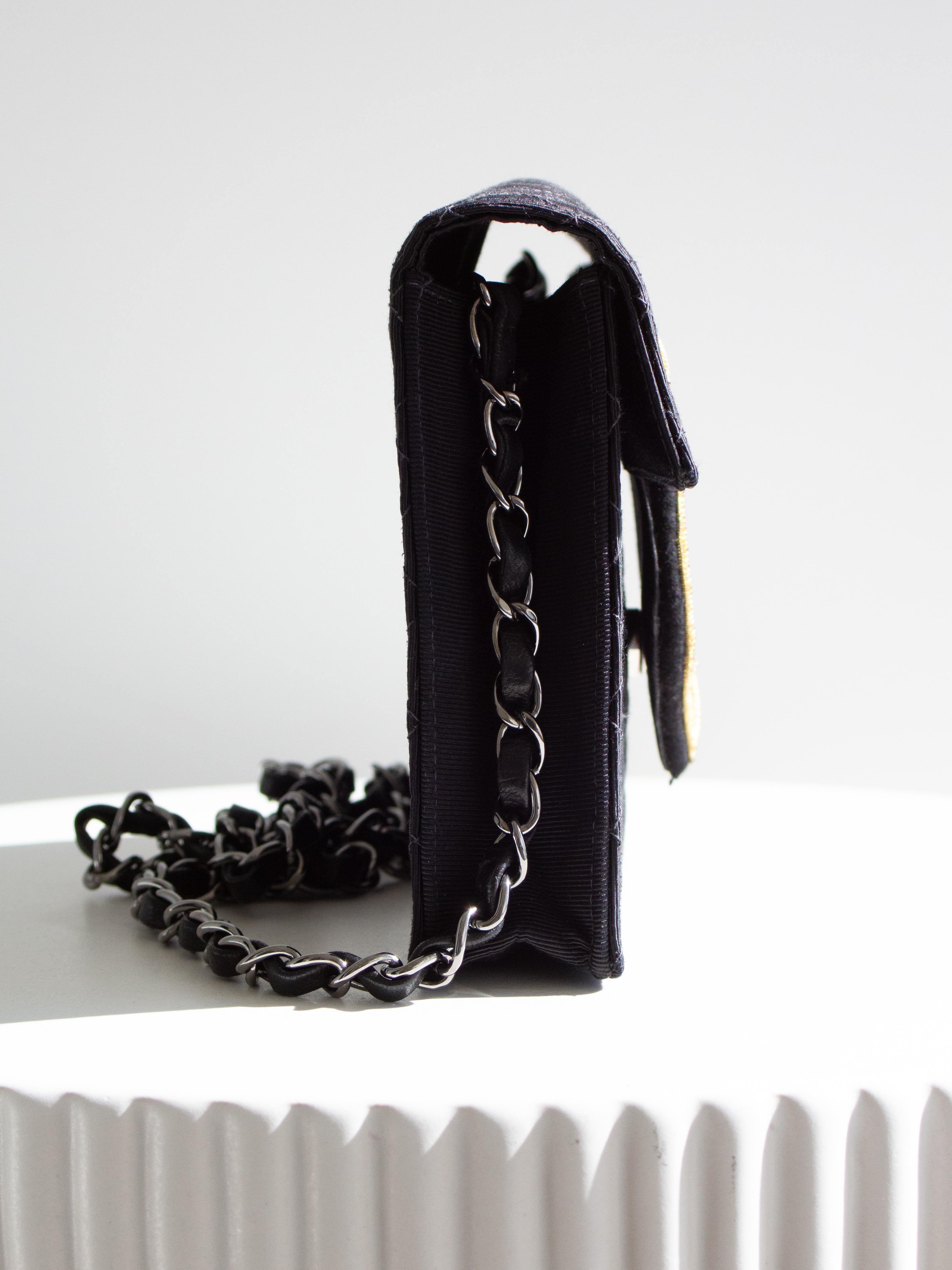 Chanel Cruise 2005 Trapeze Quilted Black Coco CC Camellia Crest 05C Mini Bag For Sale 2